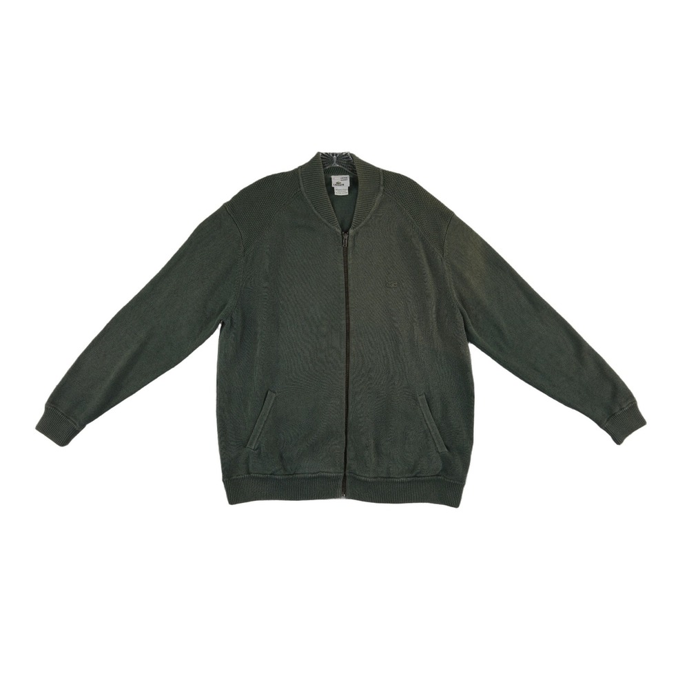 Lacoste Full Zip Cardigan Sweater Mens Size XL Olive Green 100% Cotton Bomber